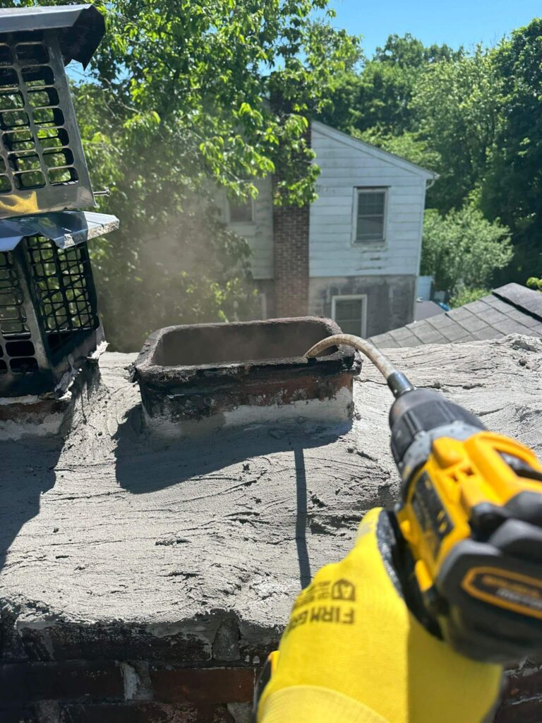 chimney being cleaned by a chimmey sweep